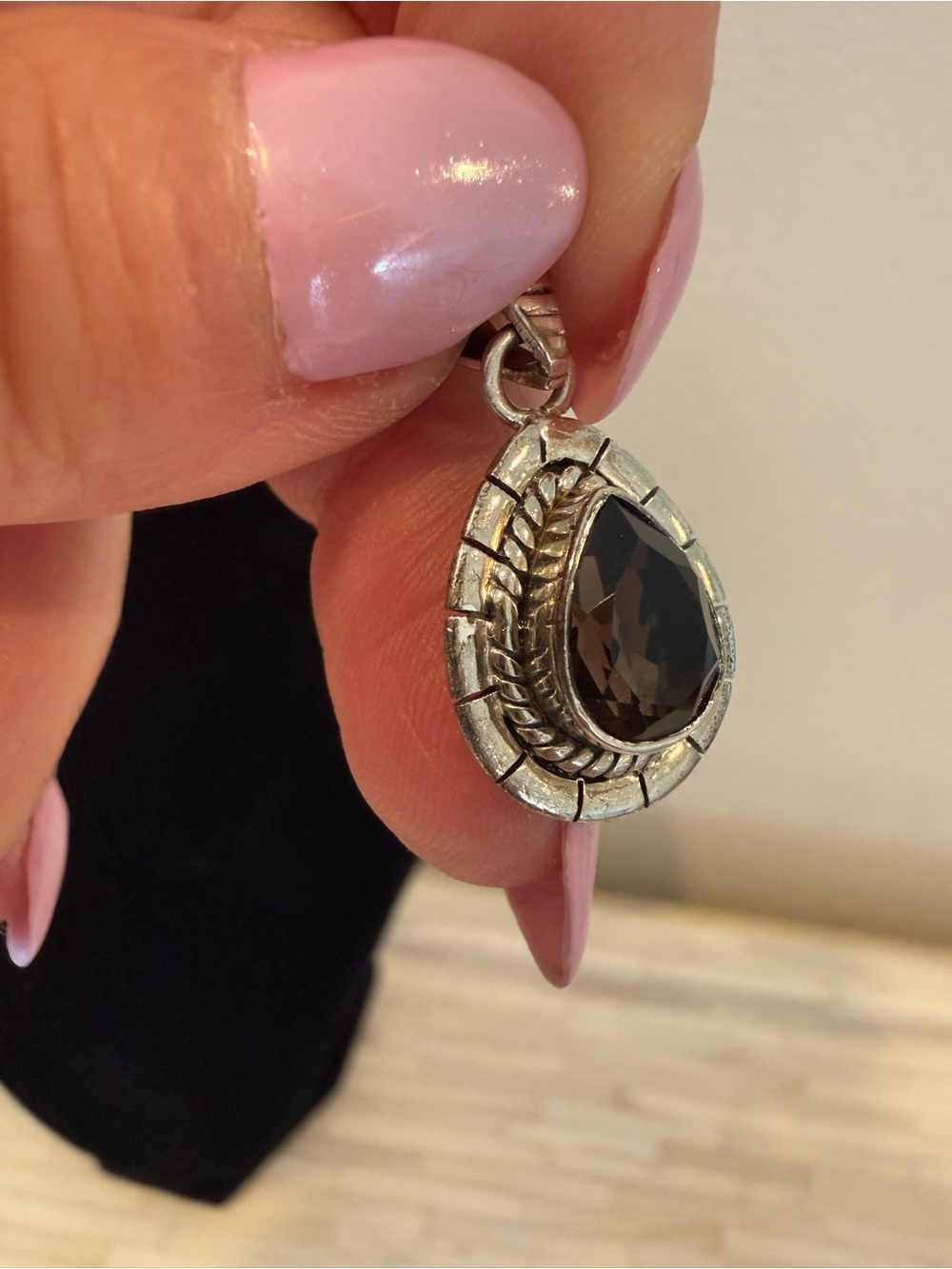 Sterling-Silver Teardrop Pendant with Dark Smoky Quartz Gem - Picture 5 of 6